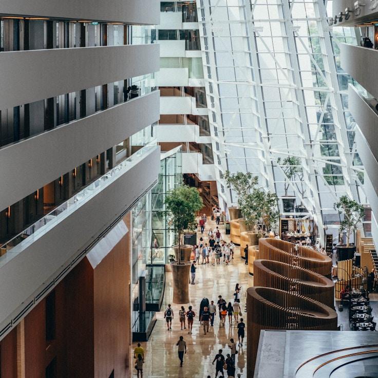 Shopping mall with wide corridors suitable for strollers